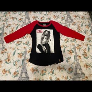 Red and black Bob Marley shirt